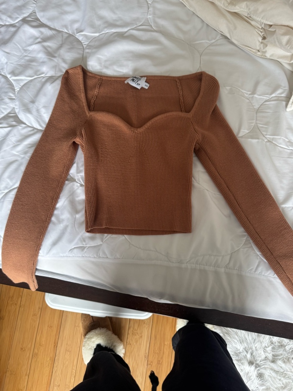 Princess Polly Ribbed Sweetheart Crop Top in Warm Rust